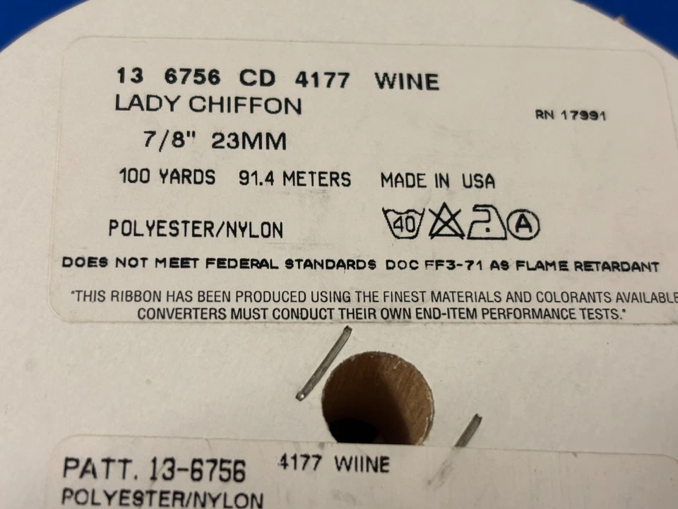 Lady Chiffon Ribbon 6756 Berwick Offray Wine Burgundy 7/8" Sheer 100yds Spool - Image 3 of 3