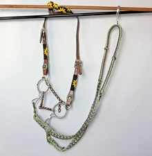 Complete Bridle with Beaded Headstall, Bit  & Competition Reins Flower Design