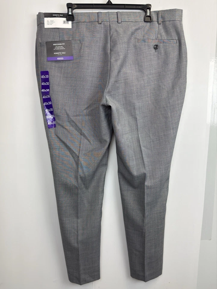 NEW Kenneth Cole Mens 40X30 Precision Fit Dress Pants Grey Wool Blend Flat Front - Image 4 of 4