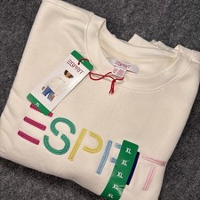 Esprit Women's Logo Fleece Crewneck Sweatshirt Cream Viral 80's Costco XL NEW