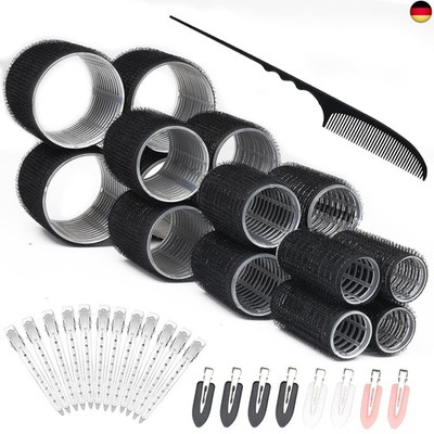 37 Stück Lockenwickler Set, Selbsthaftend Hair Rollers, Schwarze Haarwickler 