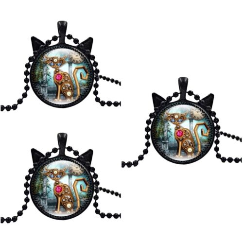  Set of 3 Cat Jewelry Animal Necklace Clock Pendant Steampunk - Picture 1 of 10