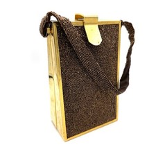 1930s - 40s Brown Glass Micro Beaded Top Handle Box Purse