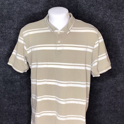 Club Room Polo Shirt Size L large Men's Tan Beige Striped Short