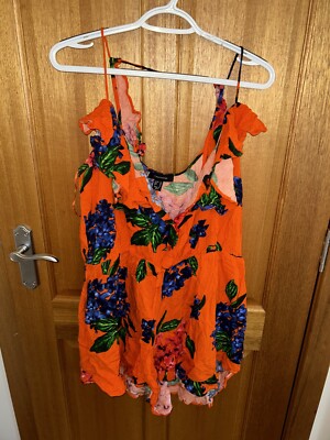 Orange blue Flower Print Playsuit Size 20 UK