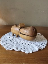 1950s ZOO  LINE Wood wooden HIPPO HINGED MOUTH Trinket Box MCM House no tail