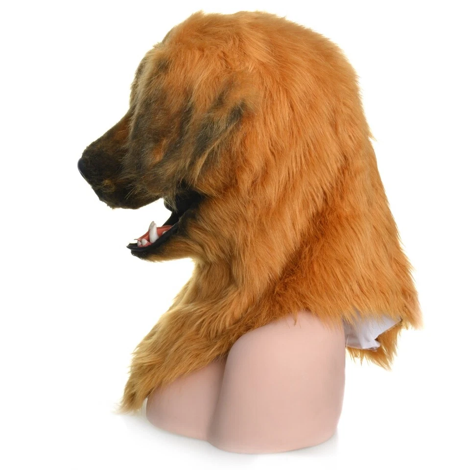 Fantasia de mascote de cabeça de cabelo longo de cachorro amarelo pode mover a boca terno roupa cosplay - Imagem 3 de 4