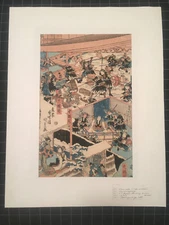 RARE Musha-e Utagawa Gototei Kunisada ga 47 Ronin Attacking Lord Kira w/ Kiwame