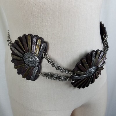 Chicos Floral Medallion Leather Concho Mixed Stone Chain  display picture 3