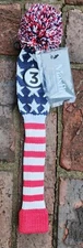 Maxfli #3 Fairway Knit Red White Blue Stripes Pom Pom Golf Head Cover
