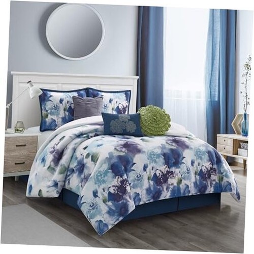 Stratford Park Colorful 7 Piece Comforter Set/Purple, Bed California King Blue