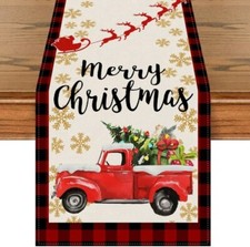 Santa Sleigh Pickup Christmas Tree Merry Christmas Table Runner