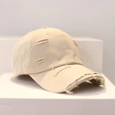Beige Distressed Baseball Ball Cap Hat Dad Solid Blank, Plain Men Women Cotton