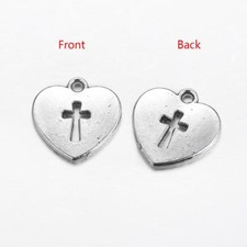 3 Cross Heart Charms Antiqued Silver Religious Pendants Christian Findings