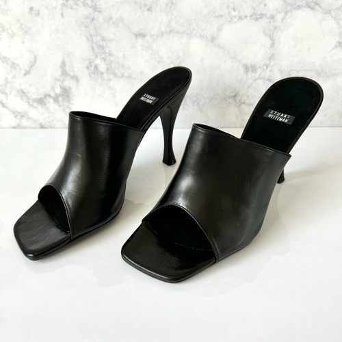 Stuart Weitzman Black Leather Mule Stiletto Heel Sandals Size 9