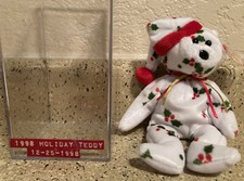1998 Holiday TEDDY Ty Beanie Baby PE Pellets TAG ERRORS W/CASE