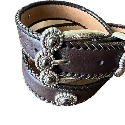Brown Leather Belt boho hippie with Silver and leather Buckle Buy 90 main image 3