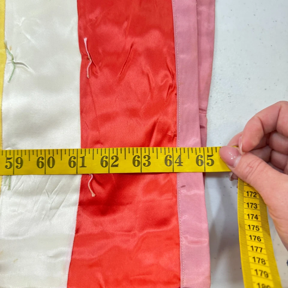 Edredón vintage antiguo hecho a mano doble rayas rosas satinado mcm retro Foto 4 de 4