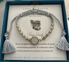 Luna Norte Druzy Quartz 14KT Plated Brass Bracelet~Positivity~Healing NIB!