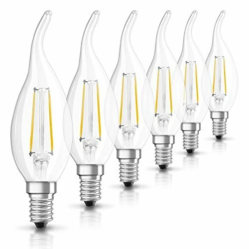 6x OSRAM LED Windstoß- Kerze klar warmweiß BA40 4W = 40W E14 EEK:E (Spektr. A-G)