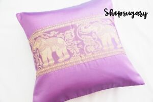 Thai Seide Kissenbezug Kissenhulle 40x40 Cm Elefant Pillow Case Lila Dekor Ebay