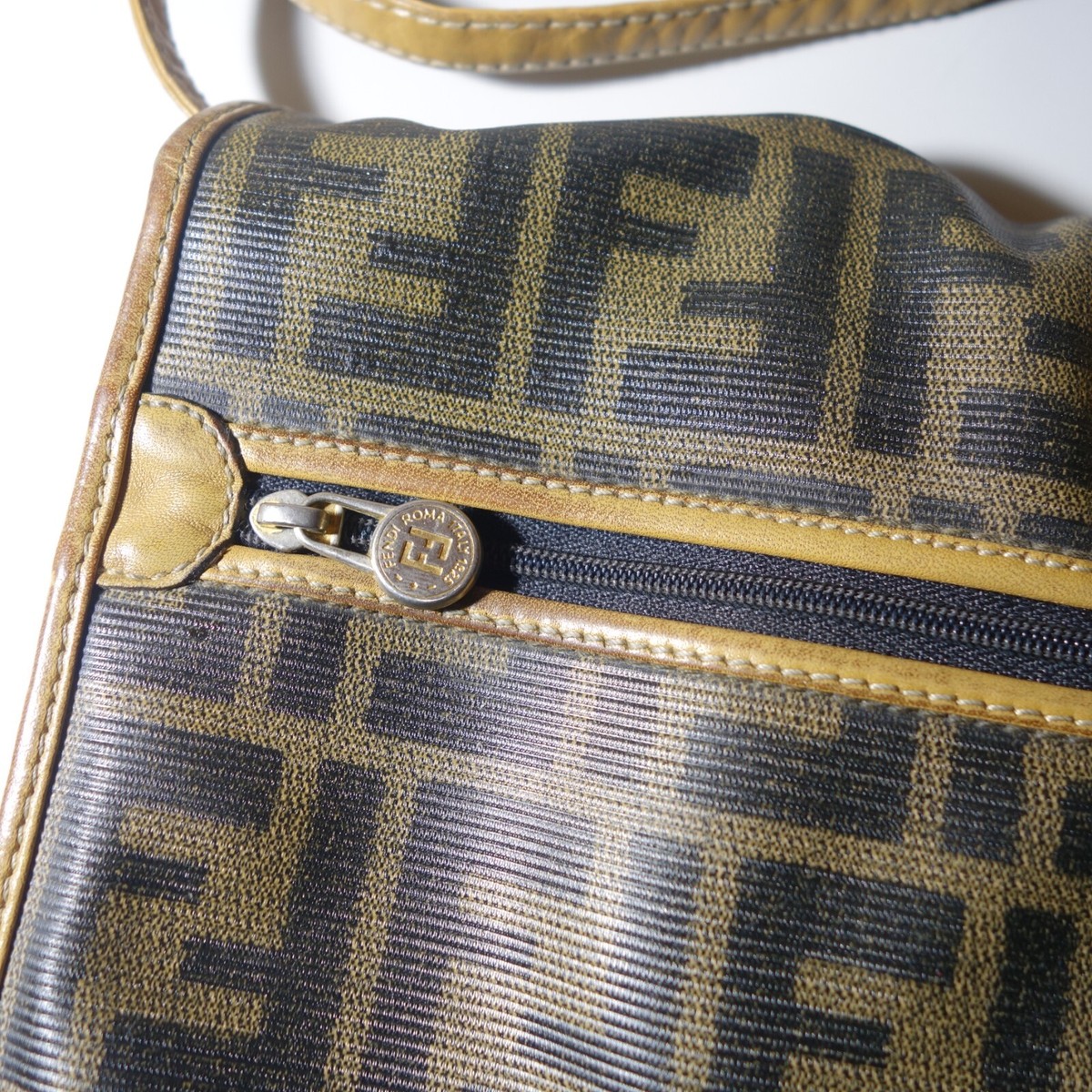 Vtg 1980's Fendi FF Zucca Coated Canvas & Leather Monogram Vtg 1980's Fendi FF Zucca Coated Canvas & Leather Monogram