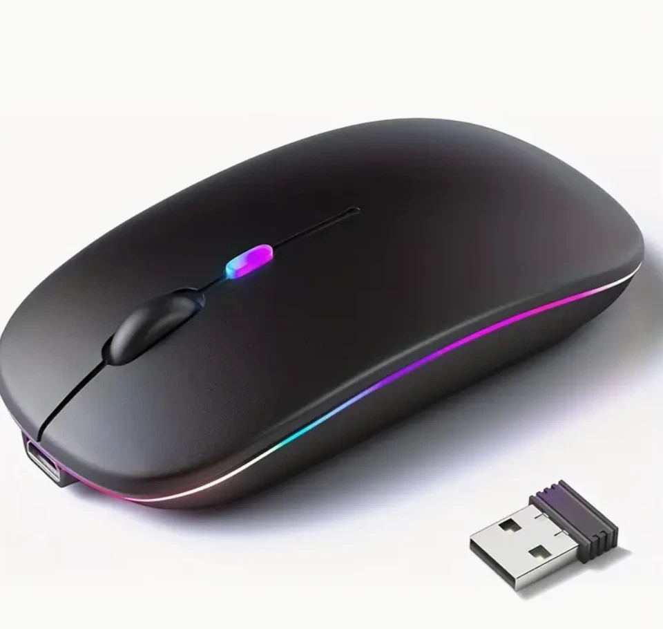 Mouse RGB LED Wireless Mouse Rechargeable Optical Silent Mice USB For PC Laptop - Image 2 of 4