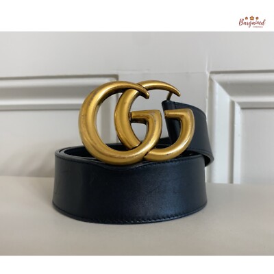Authentic Gucci Black Smooth Calfskin Leather Gold Double G  display picture 3