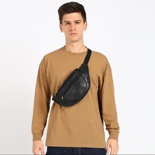 New Black Leather Waist Fanny Pack Travel Belt Bag Hip Travel Pouch