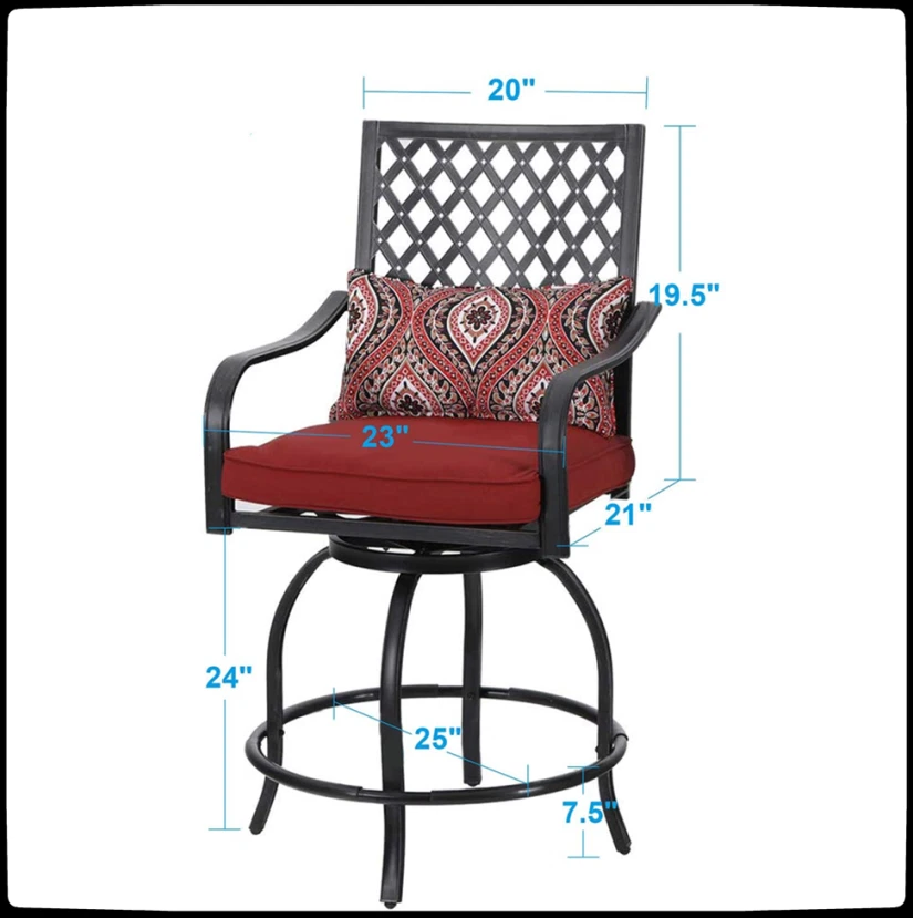 Juego de 2 sillas de bar giratorias de exterior con cojín bistró taburete de bar patio silla roja Foto 4 de 4
