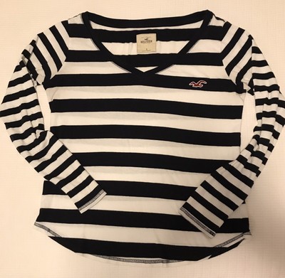 Hollister Womens V-Neck Long Sleeve T-Shirt Small X-Small Navy Blue Striped Soft | eBay