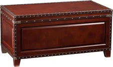 Amherst Trunk Coffee Table with Faux Leather & Nailhead Trim, Dark Cherry/Espres