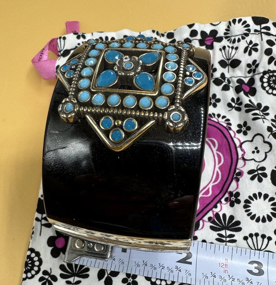 Brighton Hinged  black cuff with turquoise and blue stone accents magnetic - Image 2 of 4