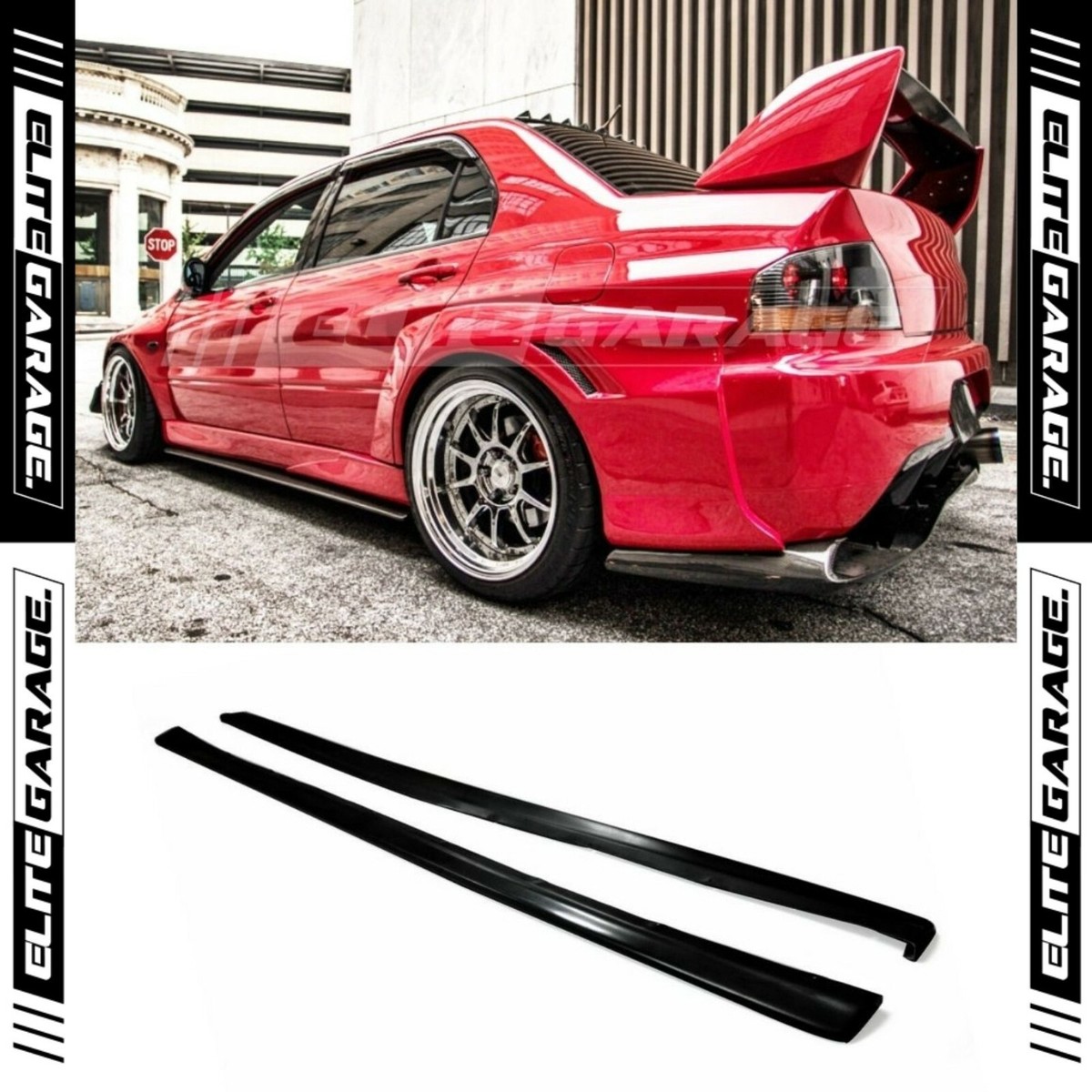 Fits Mitsubishi Lancer EVO 7/8/9 DAMD Style Side Skirt Extensions Matte  Black