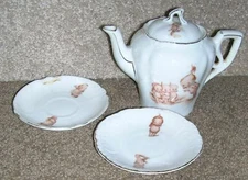 Child Teapot and Two Saucers Kewpies Bavaria Old Vintage Rose O'Neil