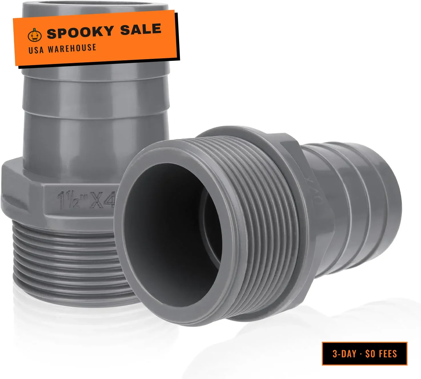 2 Pack 1436 Series PVC Tube Fitting, Gray, Schedule 40