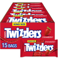 TWIZZLERS Twists Strawberry Flavored King Size, Chewy Candy Packs, 5 Oz (15 Coun