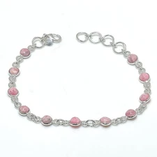 Natural Rhodochrosite Gemstone 925 Sterling Silver Jewelry Bracelet Size 7-8"