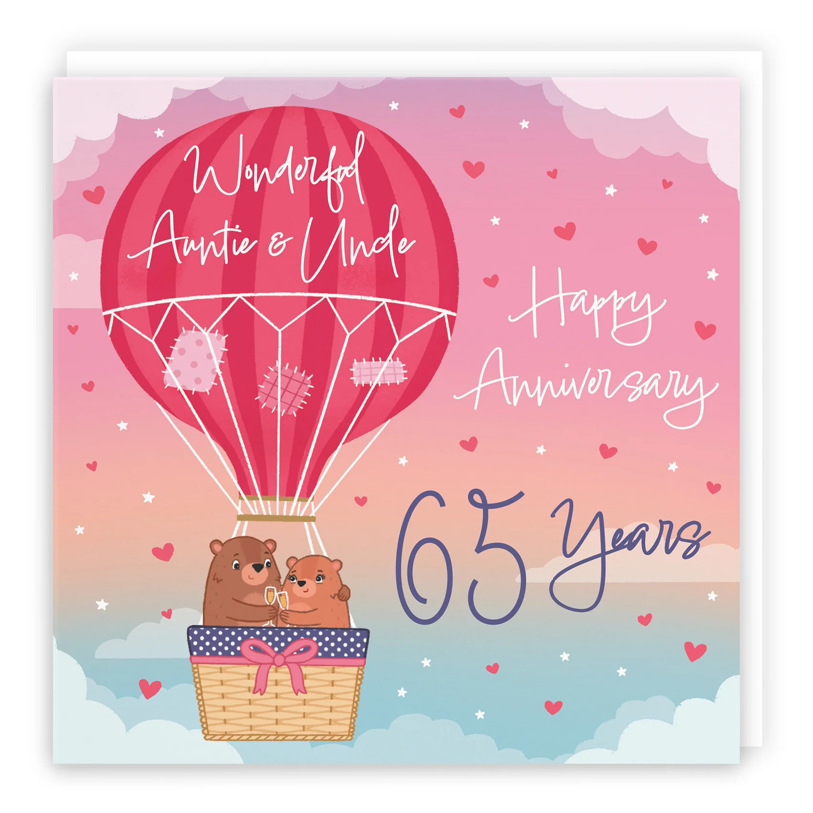 65th Auntie And Uncle Hot Air Balloon Anniversary Card Cute Bears