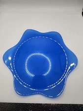 Retro Annieglass Scalloped Blue Handcrafted Salad  Plate Signed 