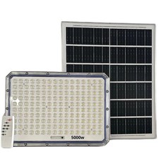 FARO LED DA ESTERNO DA 5000W CON PANNELLO SOLARE E TELECOMANDO LUCE BIANCA IP66