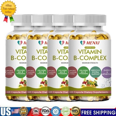 Vitamin B Complex Capsules B1, B2, B3, B5, B6, B12 with Biotin and Folic Acid US