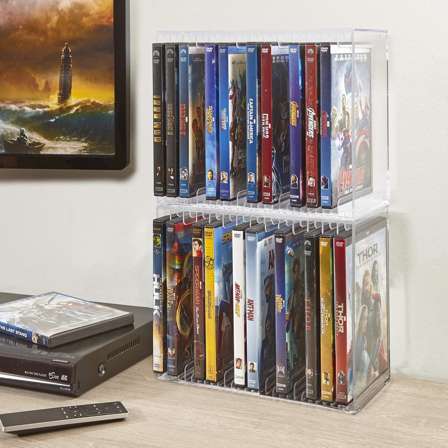STORi Stackable Clear Plastic DVD Organizer with Rubber Feet | Rectangular Holde