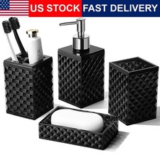 Black Bathroom Accessories Set 4 Pack Acrylic Soap Dispenser Toothbrush Holder