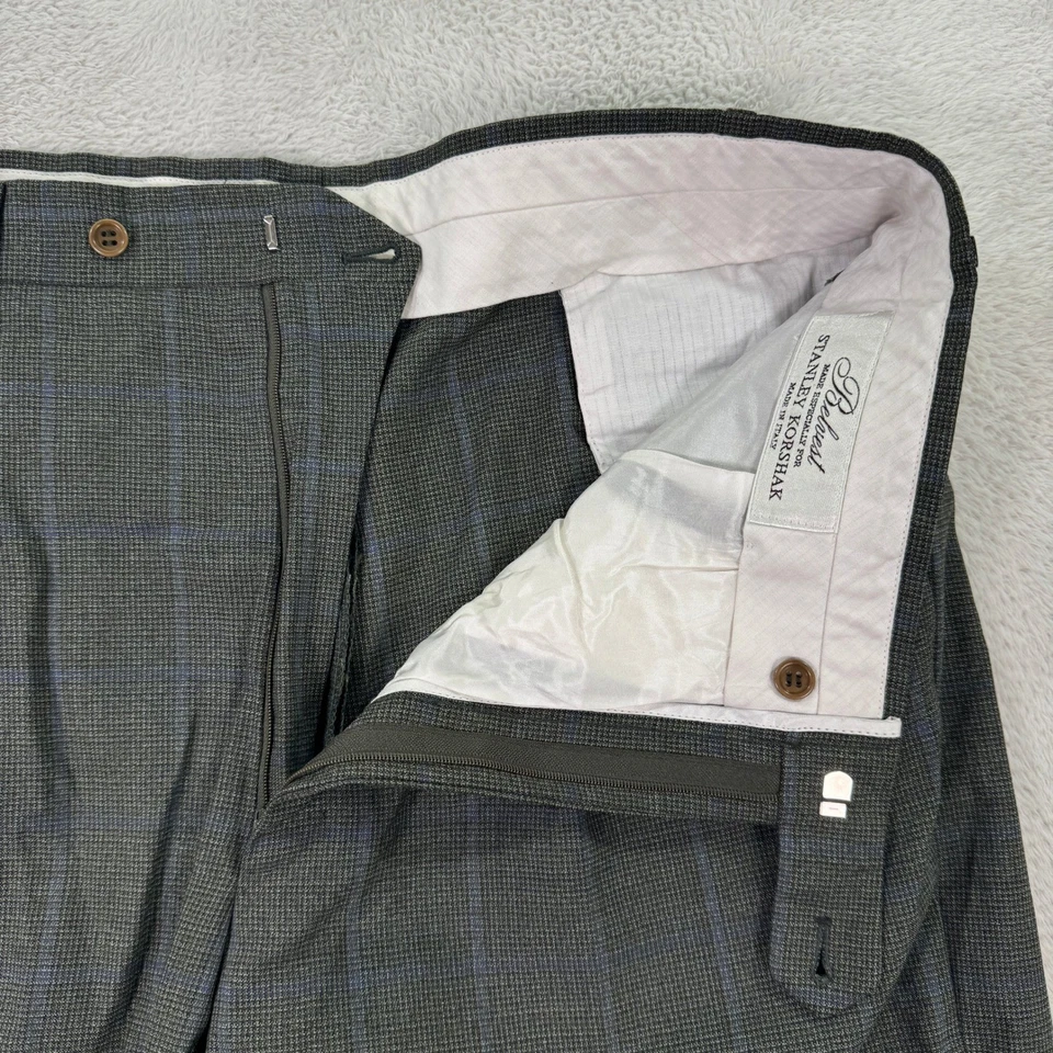 VINTAGE Belvest Wool Plaid Green/Blue Dress Pants Mens 35x34 Made in Italy GUC - Image 4 of 4