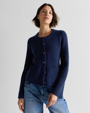 Quince Women Mongolian Cashmere Structured Cardigan TRUE Navy S
