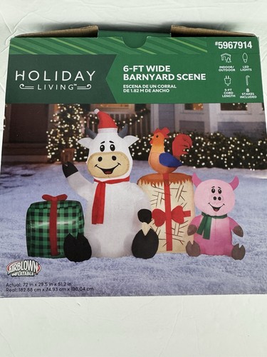 6’ x 4’ Barnyard Cow Pig Rooster Christmas Airblown Lighted Inflatable Animals - Picture 3 of 7