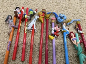 Vintage Disney's Mickey & Assorted Character Pencil With Topper Lot Of 10 Dif