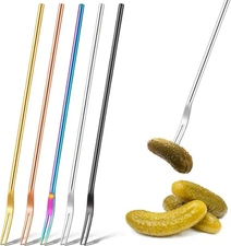 Yexiya 5 Pcs Pickle Fork, 8.66 Inches Long Handle Olive Fork 304 Multicolor 