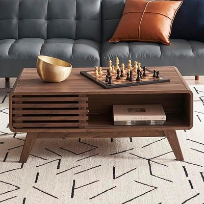 mopio Ensley Dual-Side Storage Coffee Table   Mid Century Modern Fluted Wood Tab